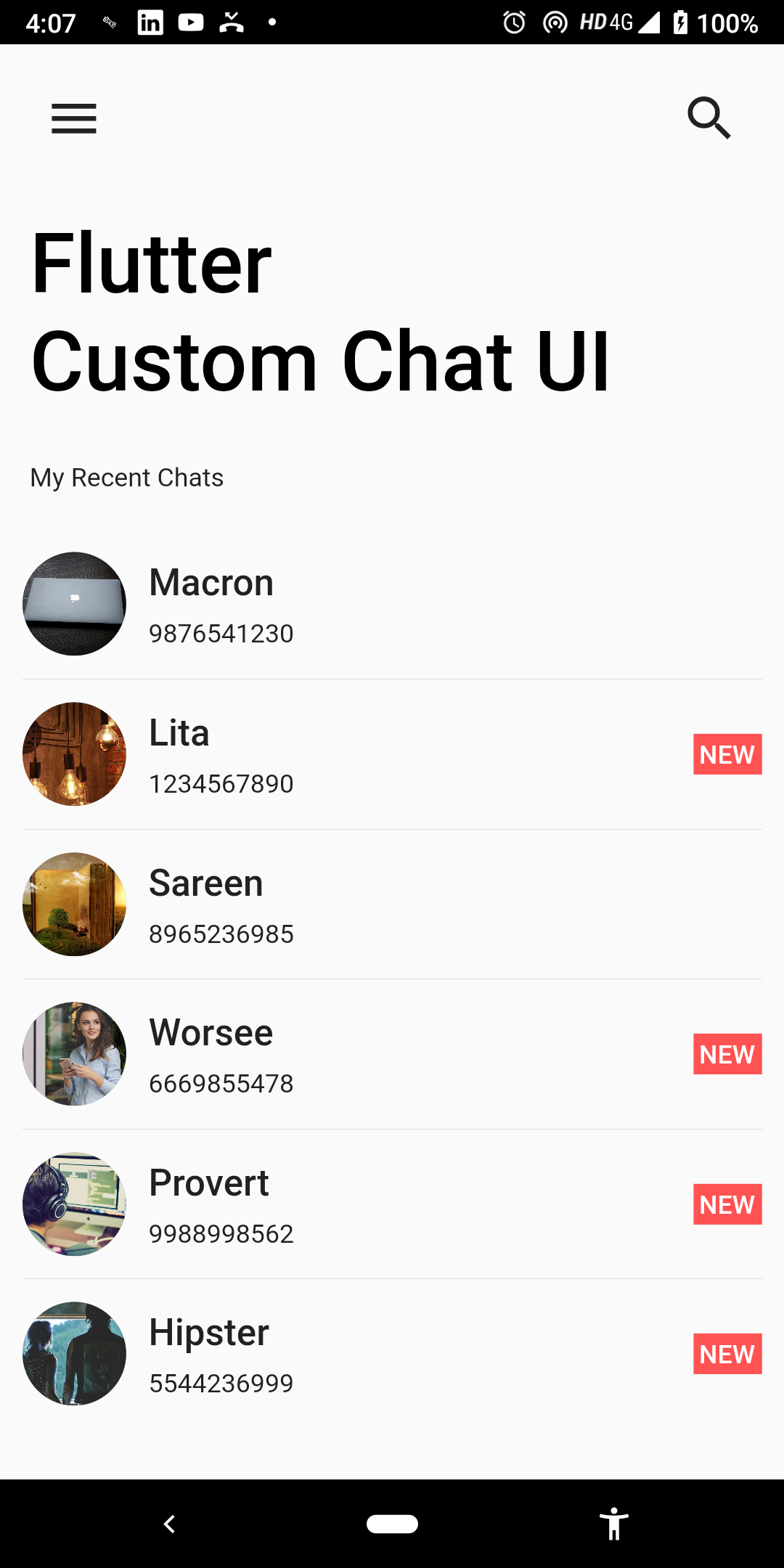 A flutter custom chat ui app