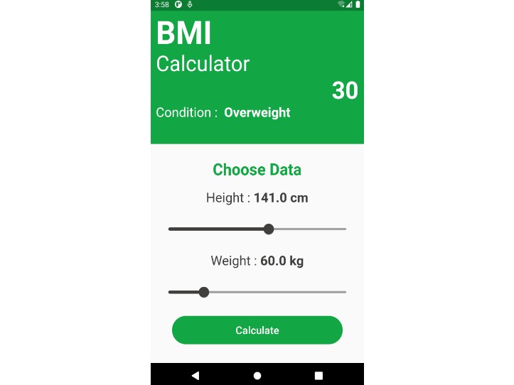 The simple program for BMI calculator in Flutter