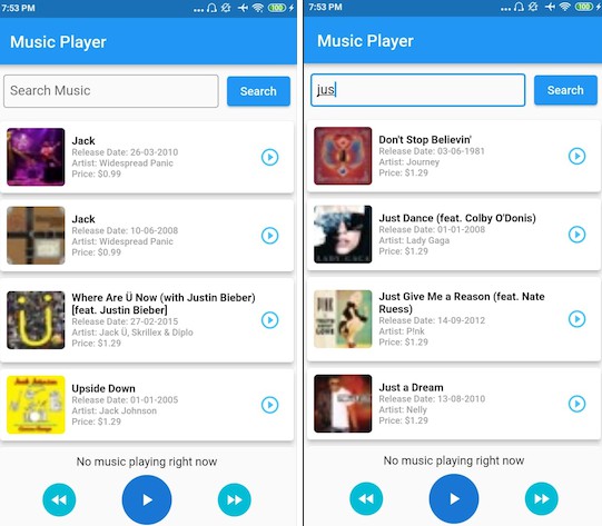 A Music App that leverages the iTunes Rest API to get music data and ...