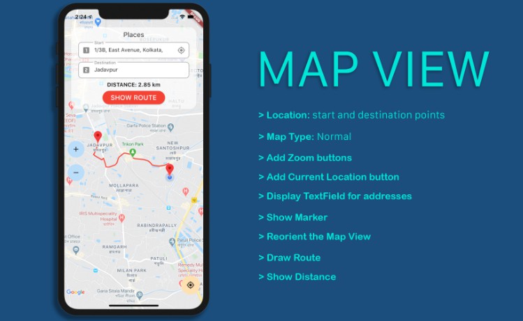 A Flutter app using Google Maps SDK & Directions API