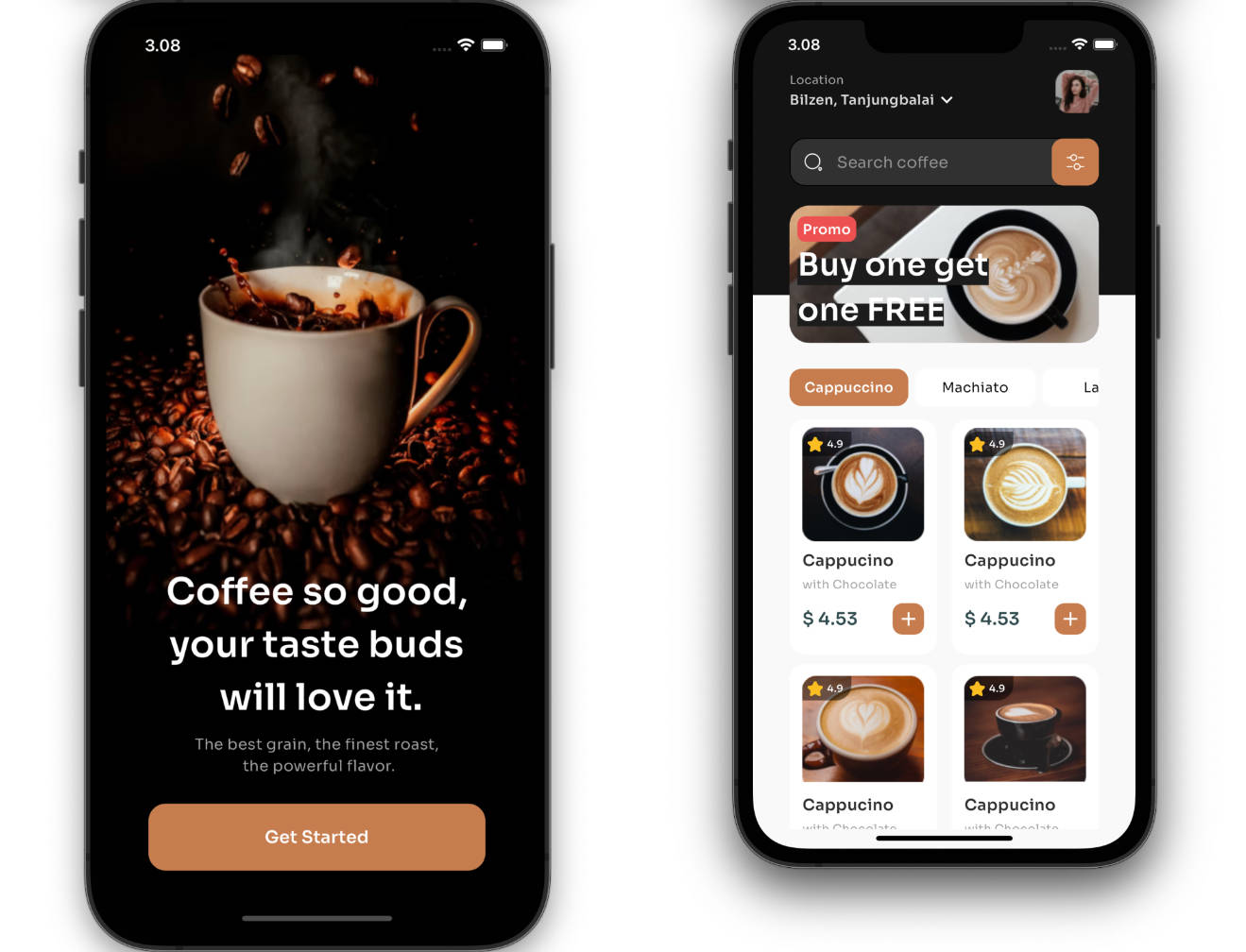 A simple Coffee Shop App UI concept