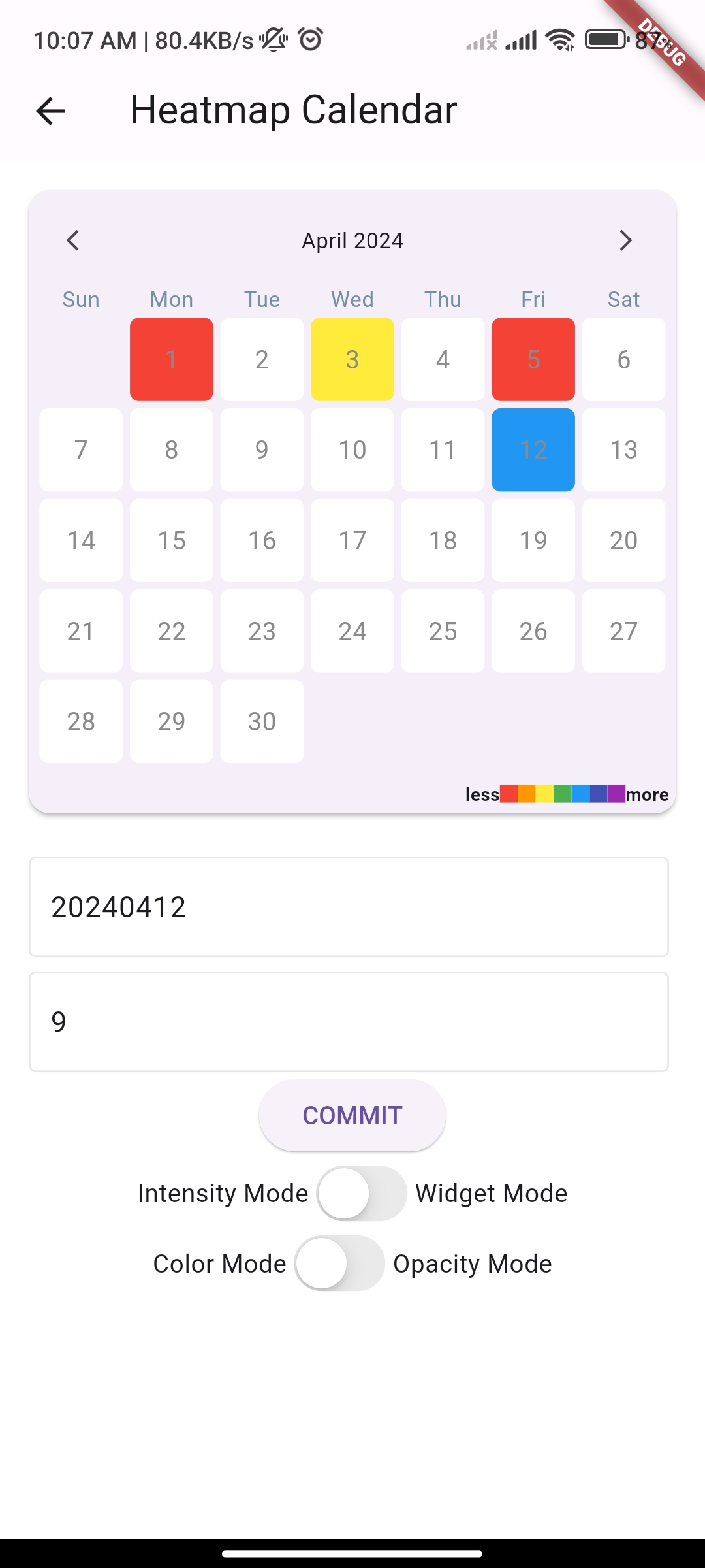 A HeatMap Calendar built with Flutter