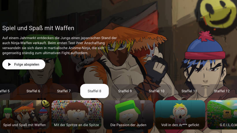 A streaming app primarily developed for Android TV for the tv series South Park
